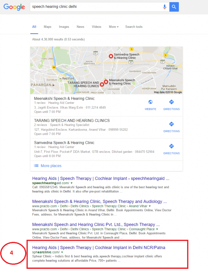 Keyword Ranking Speech Hearing Clinic Delhi