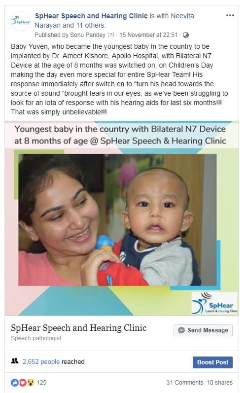 youngest baby india bilateral N7 Device 8 months age sphear speech and hearing clinic